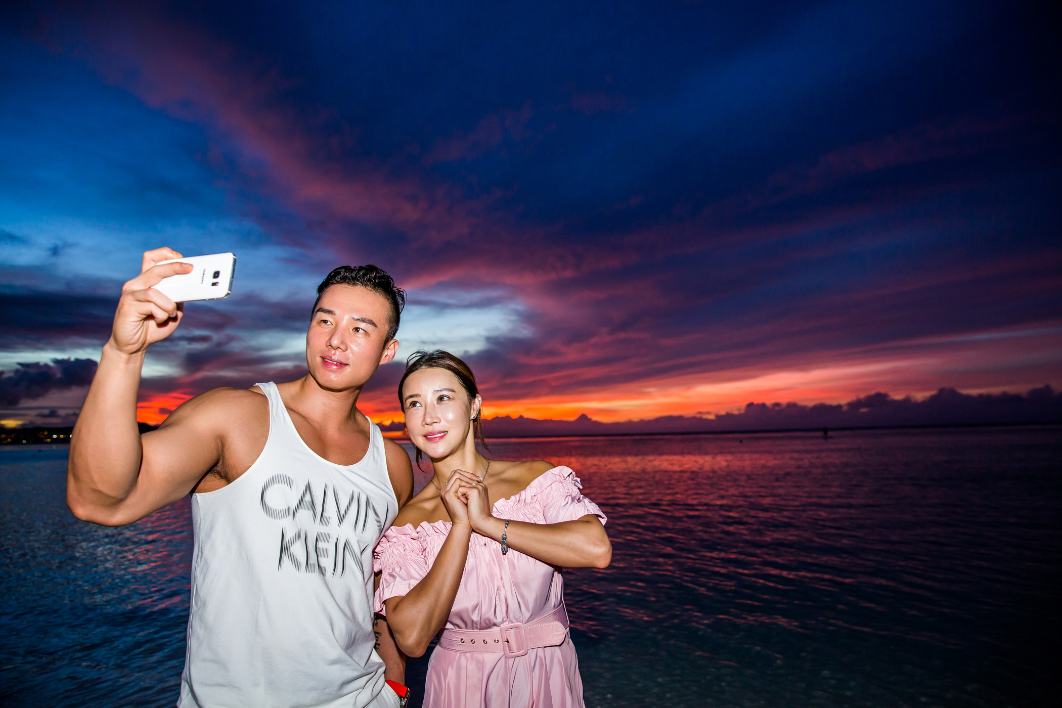 Couple sunset selfie