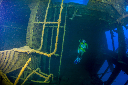 Inside the upper catwalks of the engine room