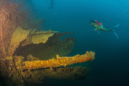 The remnants of the ship’s smokestack